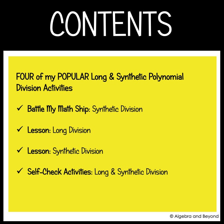 Dividing Polynomials Activities Mini-Bundle | Review Worksheets - Synthetic & Long Division