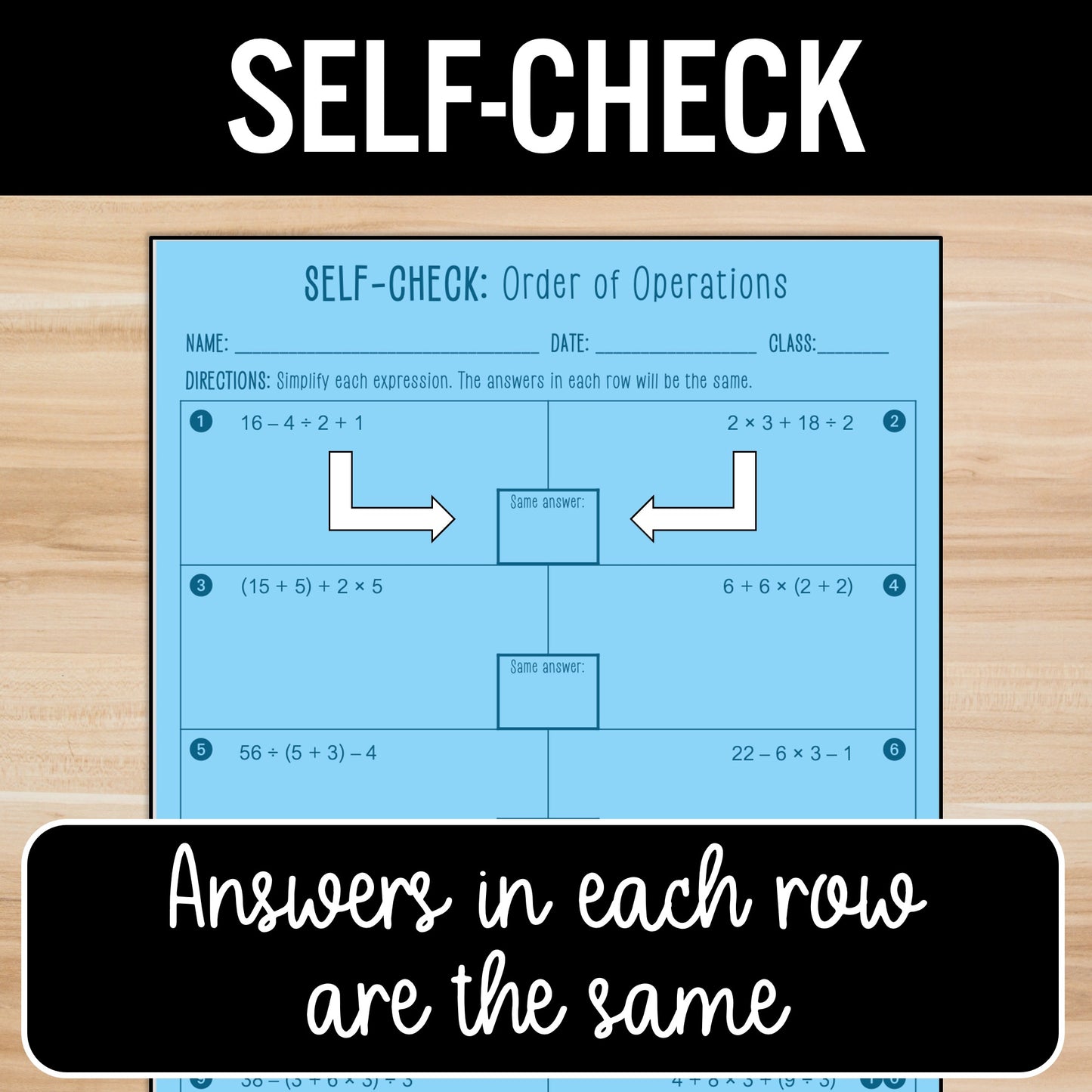 Order of Operations Worksheet | Add | Subtract | Multiply | Divide | No Exponent