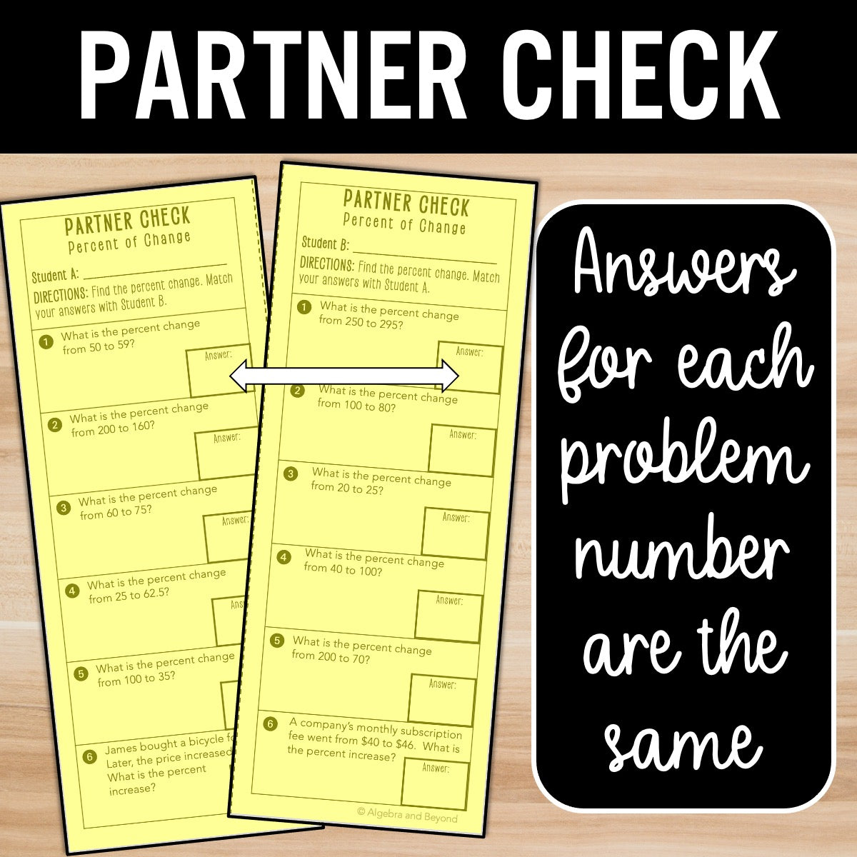Percent of Change Review Activity – Self-Check Practice Worksheets