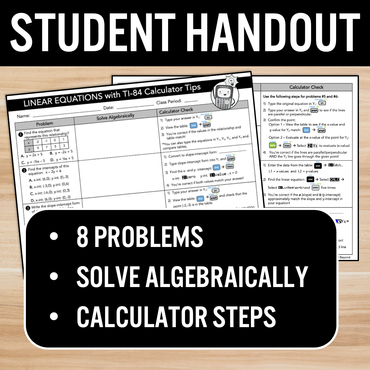 Linear Equations with TI-84 Graphing Calculator Practice Worksheet & Presentation