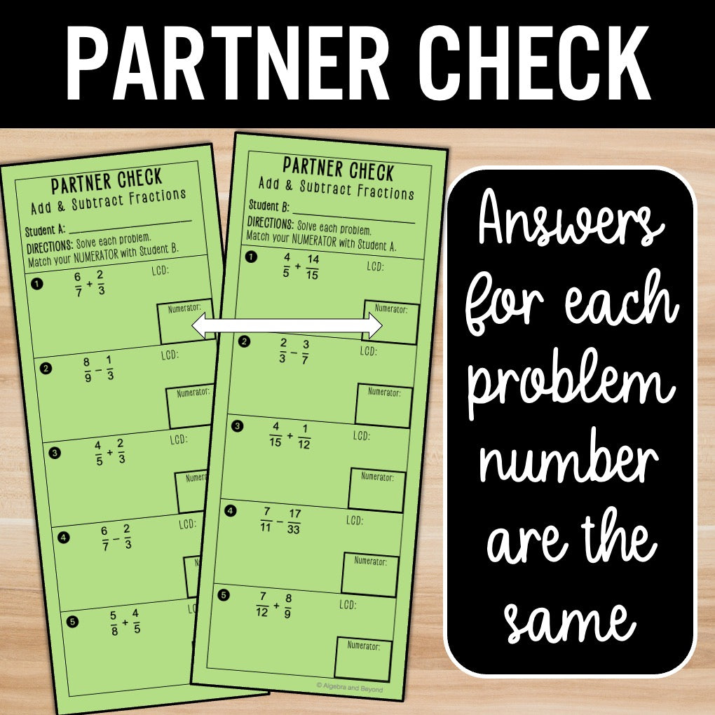 Add and Subtract Fractions | Self-Check Activities