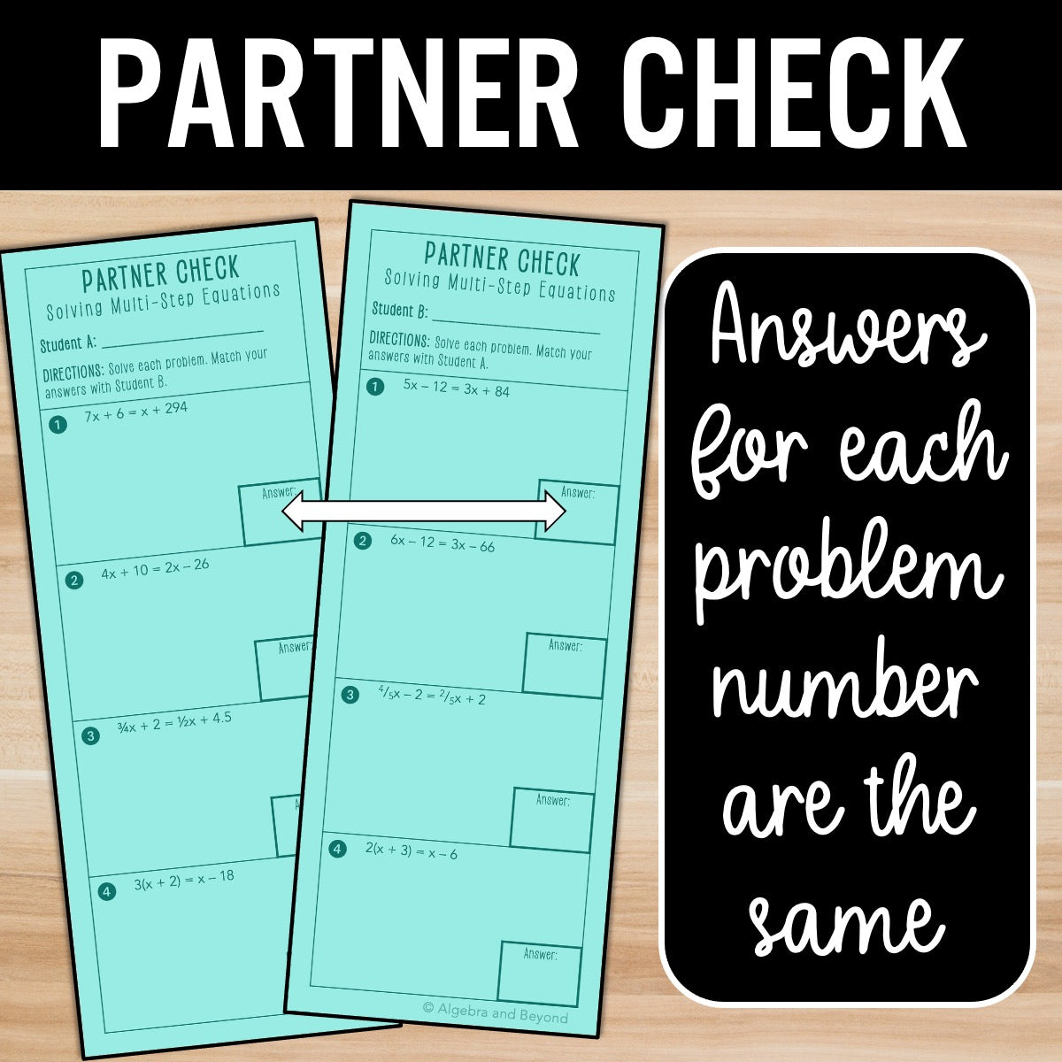Multi-Step Equations (Variables on Both Sides) Activity – Practice Worksheets