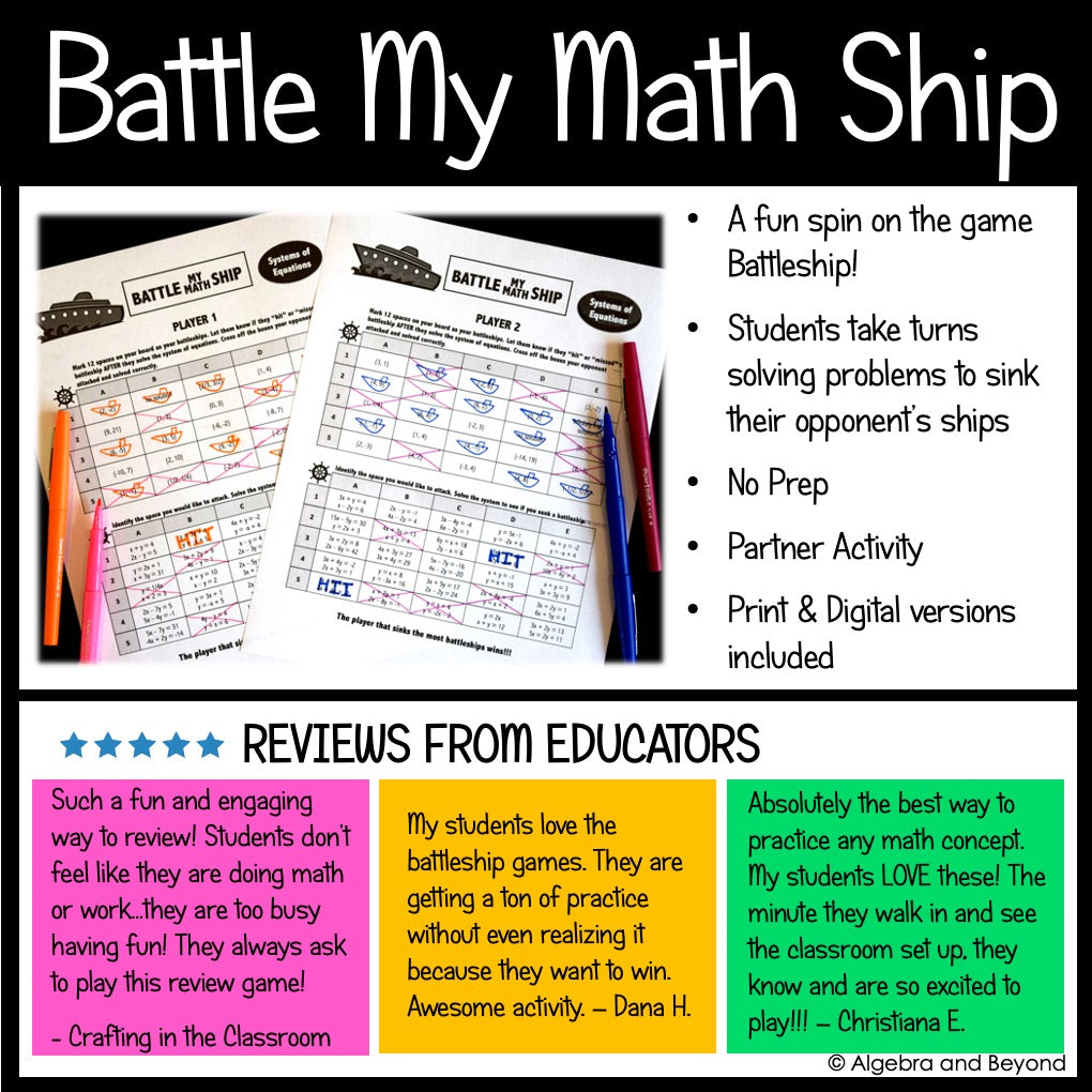 Solving Systems of Equations Review Activities Mini-Bundle | Graphing | Elimination | Substitution
