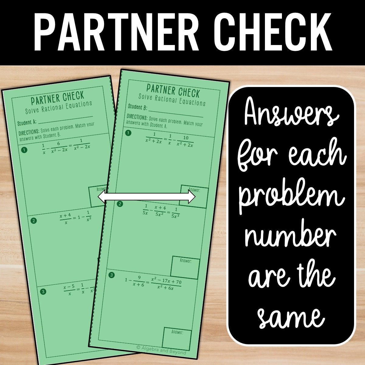 Solving Rational Equations Review Activity – Practice Partner Worksheets