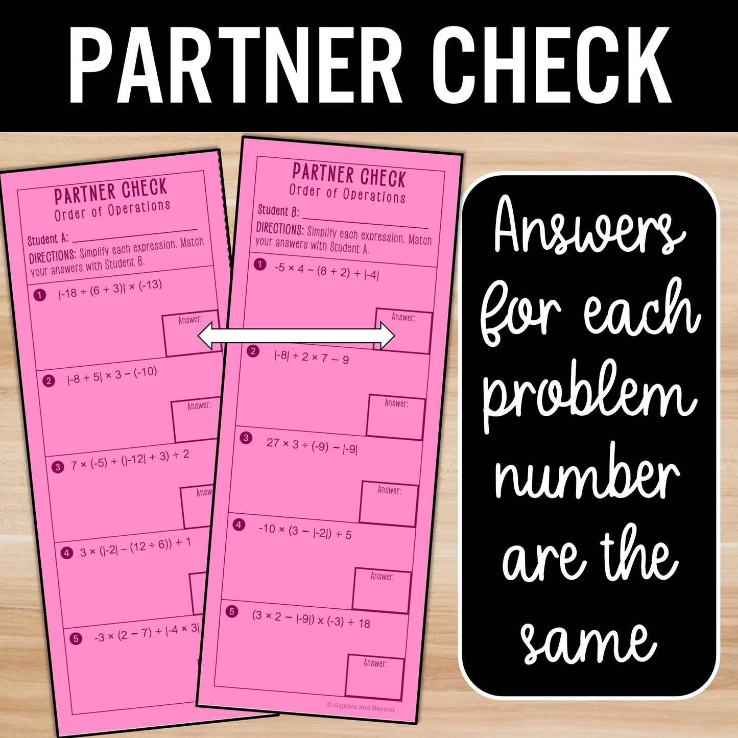 Order of Operations Worksheet | Positive and Negative Integers | Absolute Value