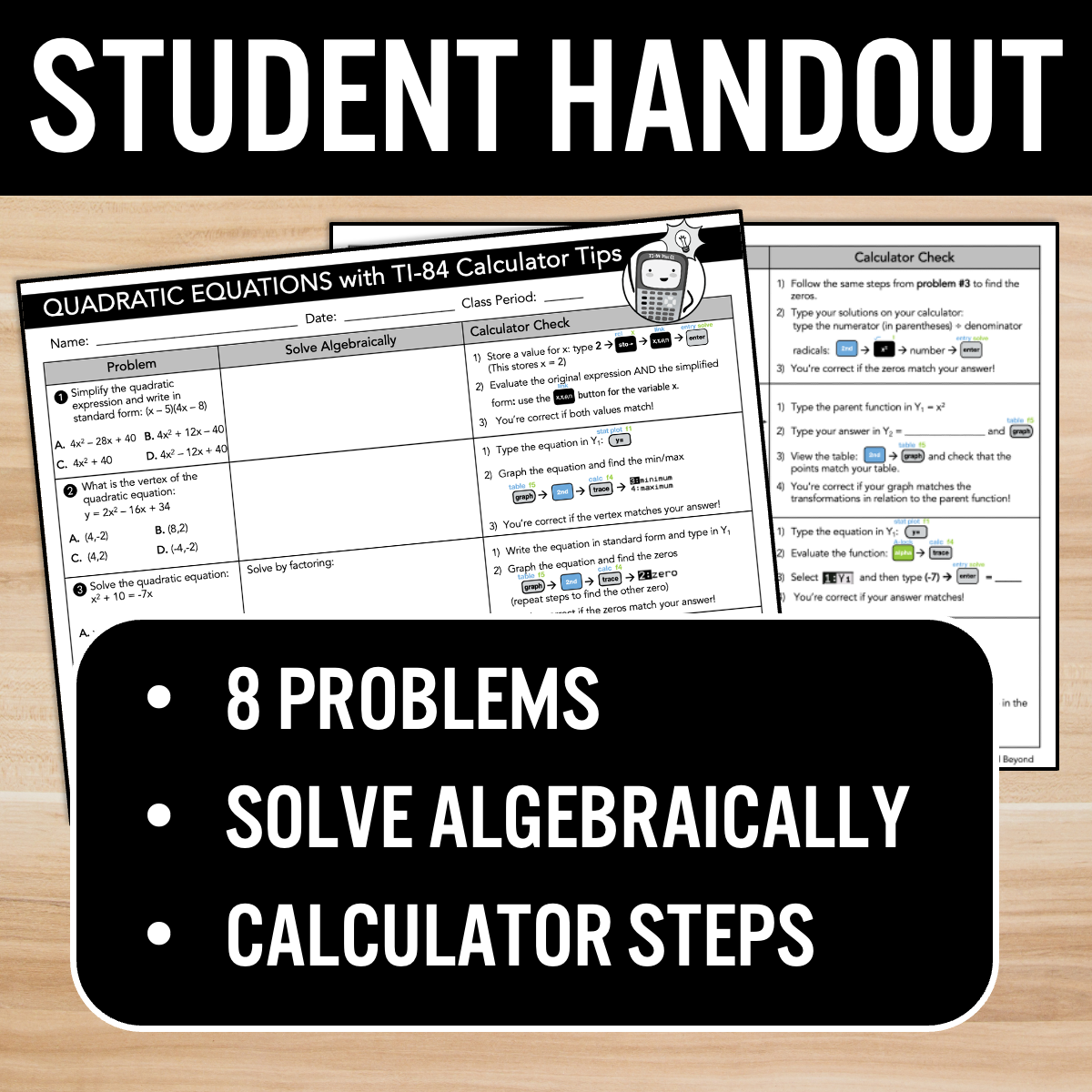 Graphing Quadratic Equations Activity with TI-84 Graphing Calculator Handout Presentation