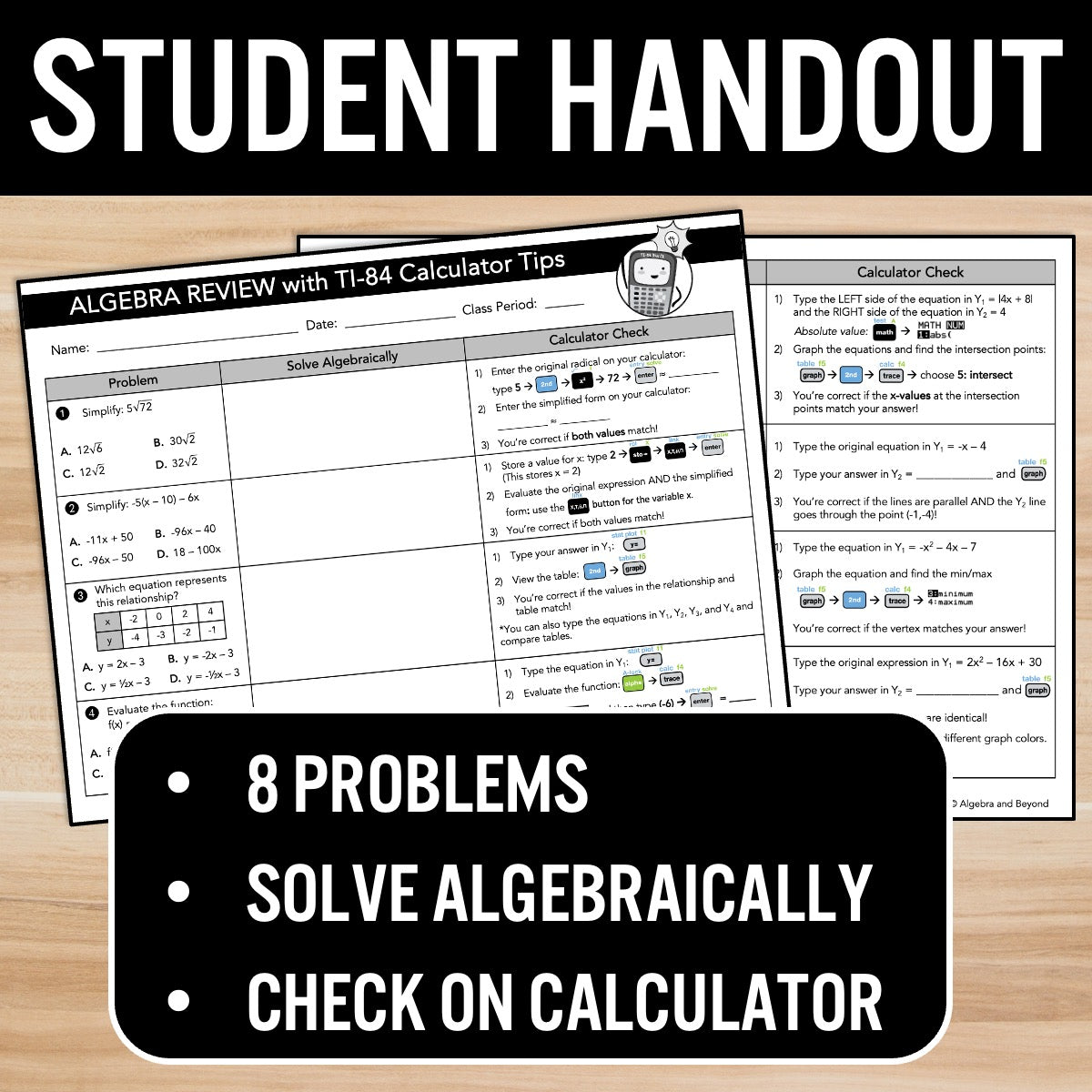 Algebra Review Activity – Fun TI-84 Graphing Calculator Handout & Presentation