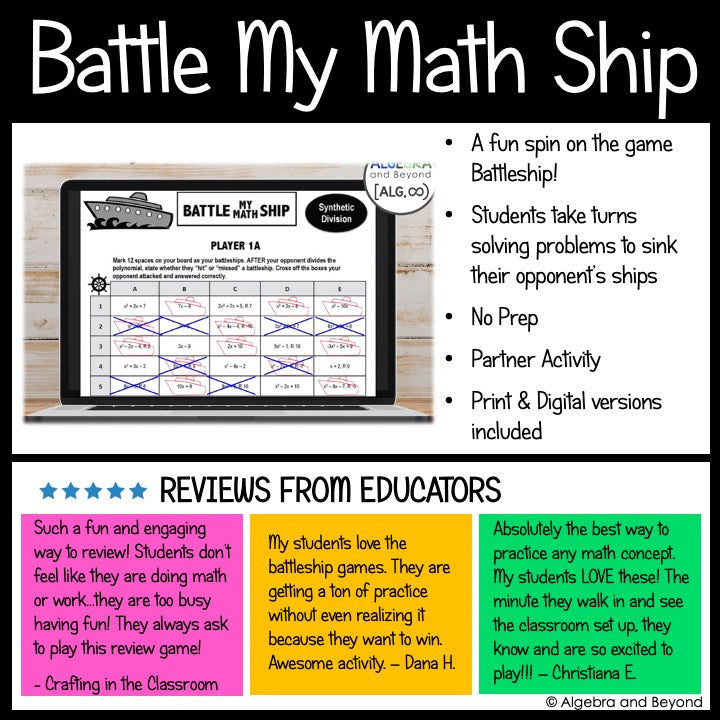 Dividing Polynomials Activities Mini-Bundle | Review Worksheets - Synthetic & Long Division
