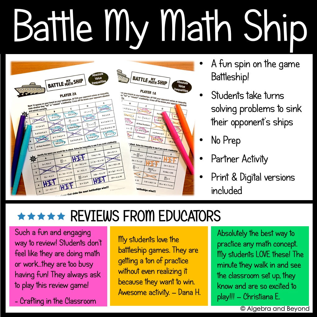 Absolute Value Inequalities Review Activities Mini-Bundle - Project, Game, Self-Check, Error Analysis