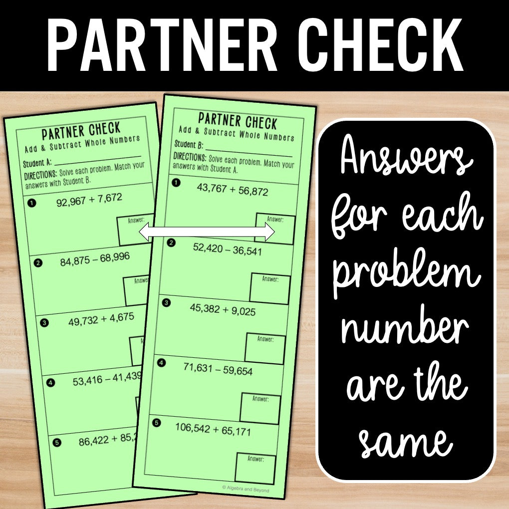 Add and Subtract Whole Numbers | Self-Check Activities