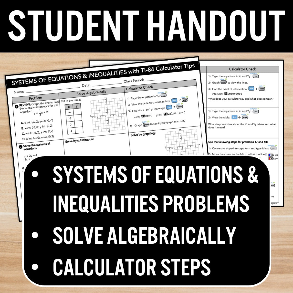 Graphing Systems of Equations and Inequalities Activity with the TI-84 Graphing Calculator