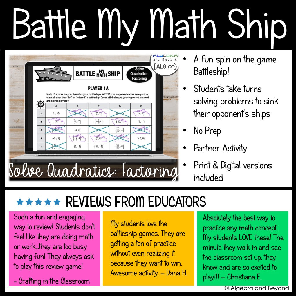 Quadratic Functions Review Activities Mini-Bundle : Graphing & Factoring