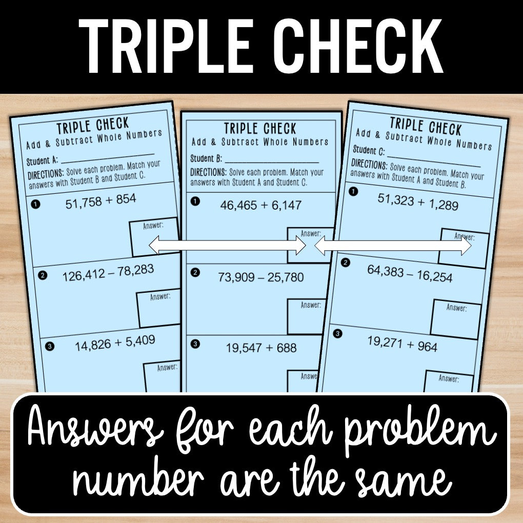 Add and Subtract Whole Numbers | Self-Check Activities