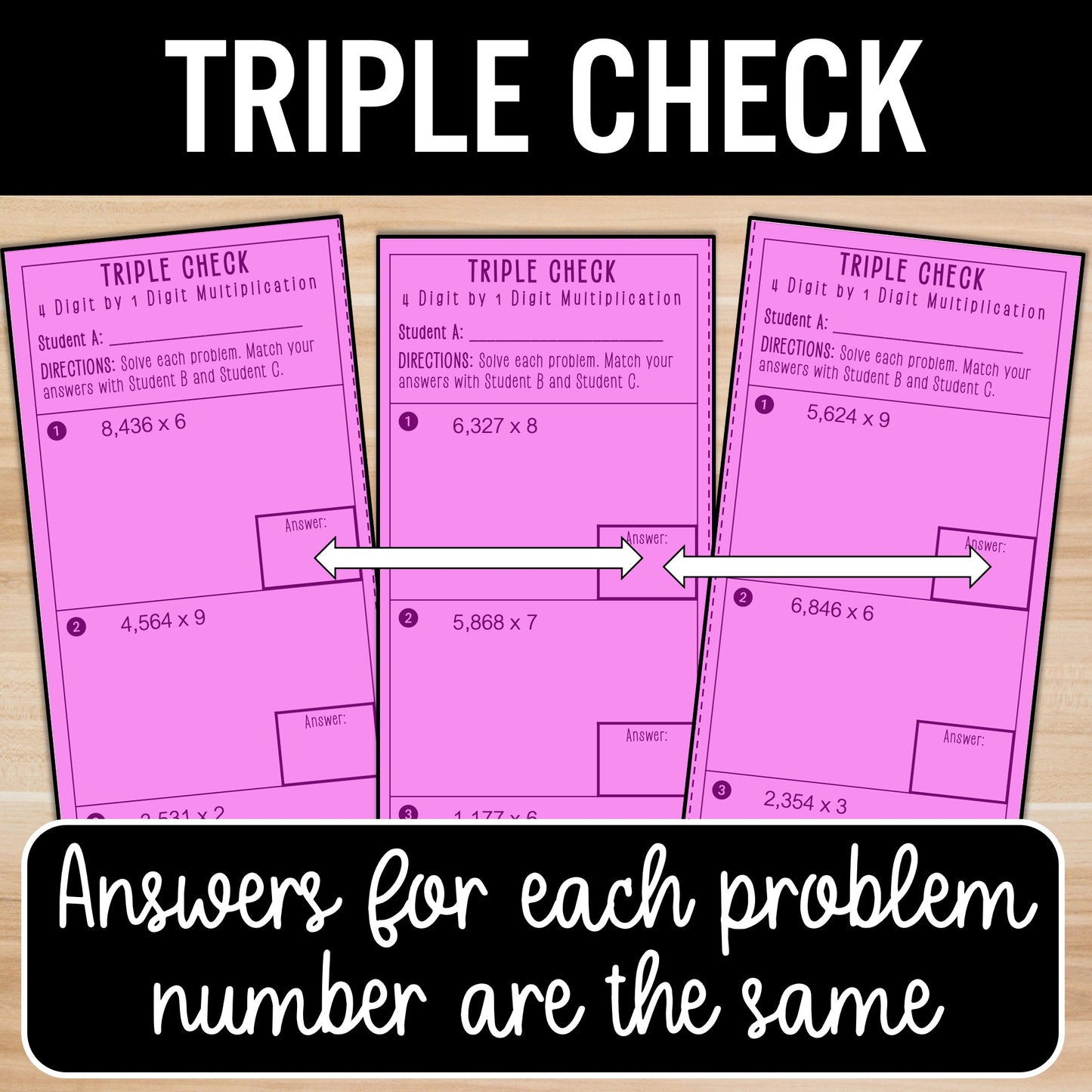4 Digit by 1 Digit Multiplication | Self-Check Activity | Practice Worksheets