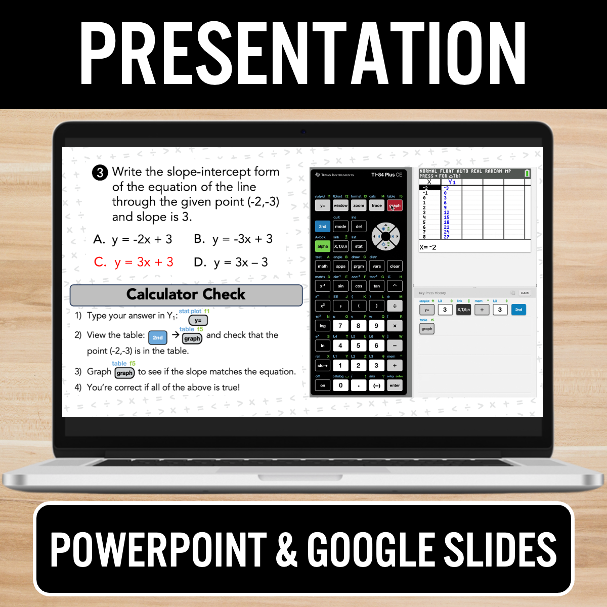 Linear Equations with TI-84 Graphing Calculator Practice Worksheet & Presentation