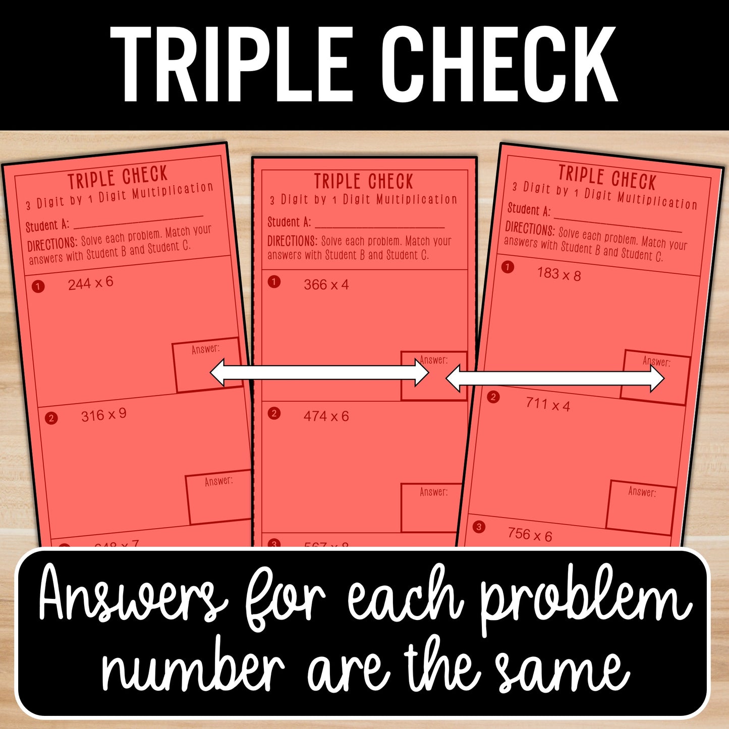 3 Digit by 1 Digit Multiplication | Self-Check Activity | Practice Worksheets