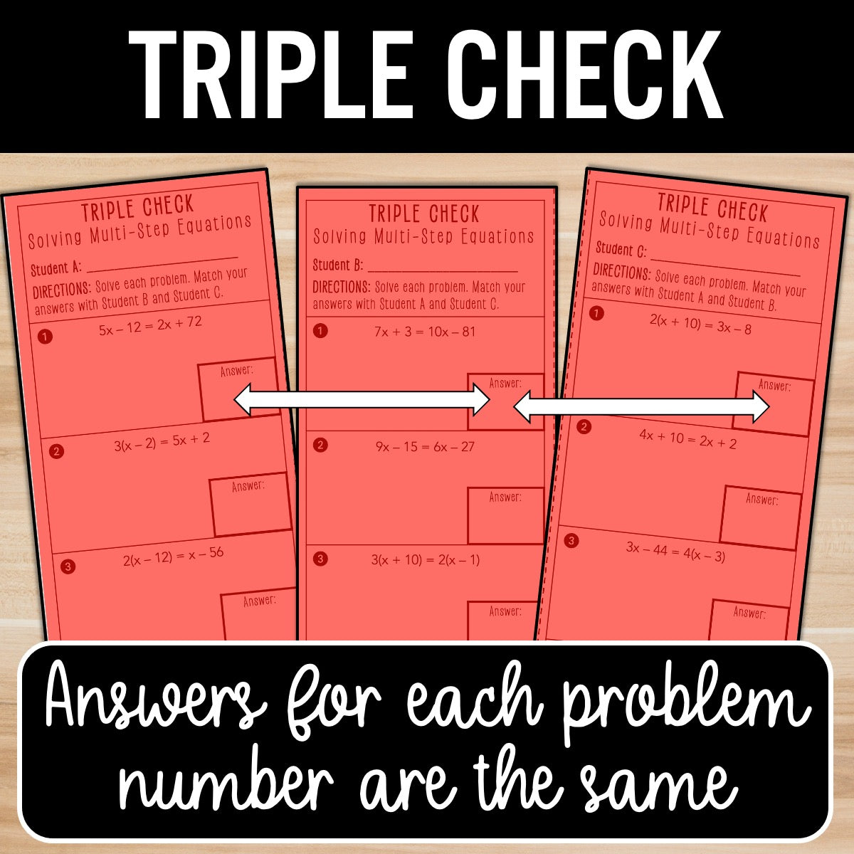 Multi-Step Equations (Variables on Both Sides) Activity – Practice Worksheets