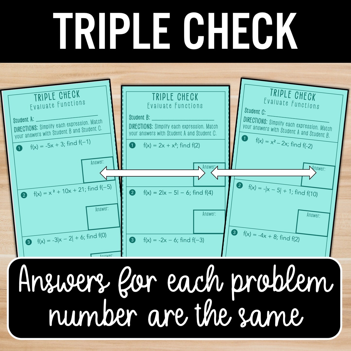 Evaluating Functions Practice Activity – Function Notation Partner Worksheets