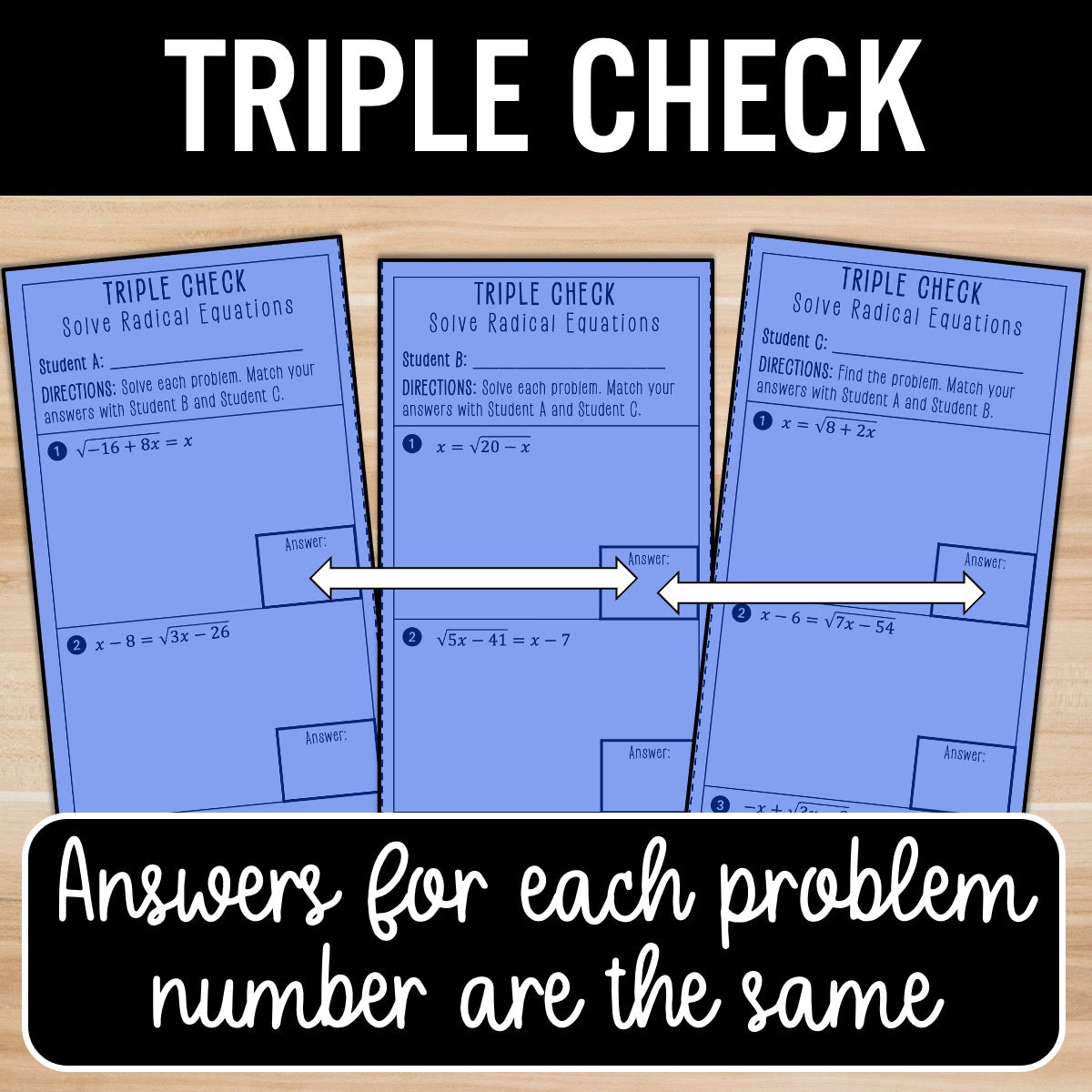 Radical Equations with 1 & 2 solutions Review Activity – Practice Worksheets