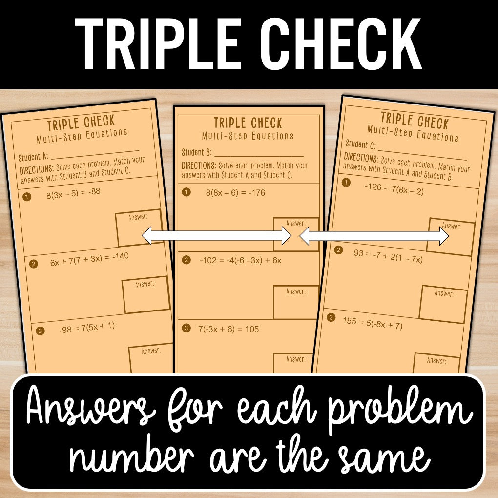 Multi-Step Equations Practice | Distribute | Self-Check Review Activities