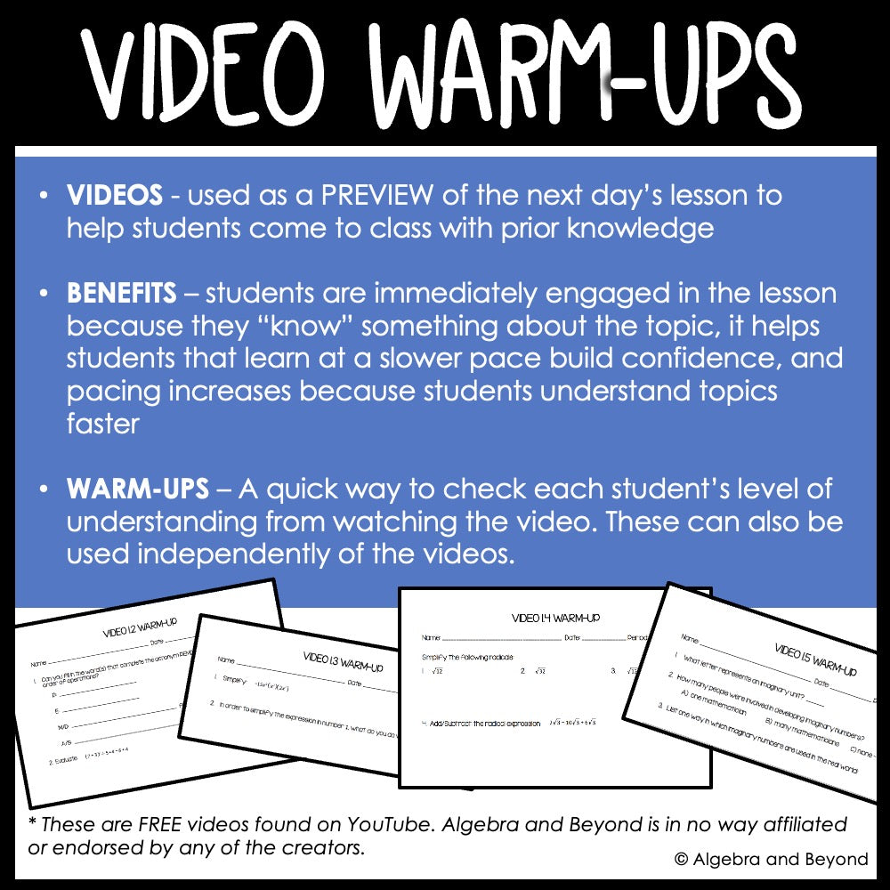 Algebra 2 Foundations Unit Bundle | Instructional Video | Guided Notes | Homework | Assessments