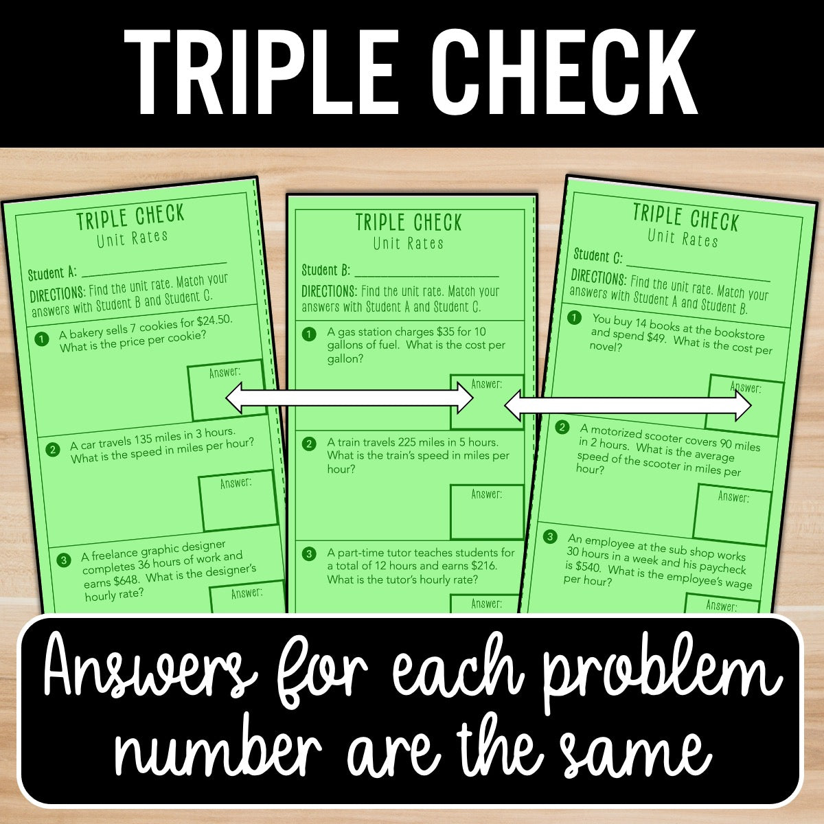 Finding Unit Rates – Math Review Activity – Partner Practice Worksheets