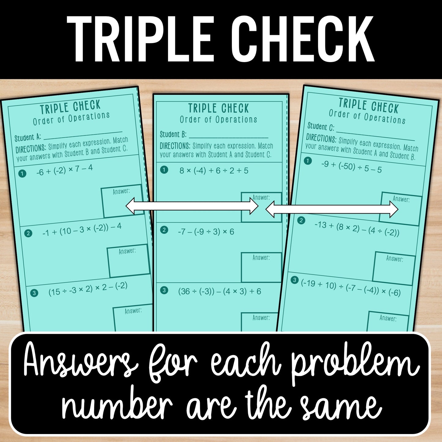 Order of Operations | Positive and Negative Integers | No Exponent | Worksheet