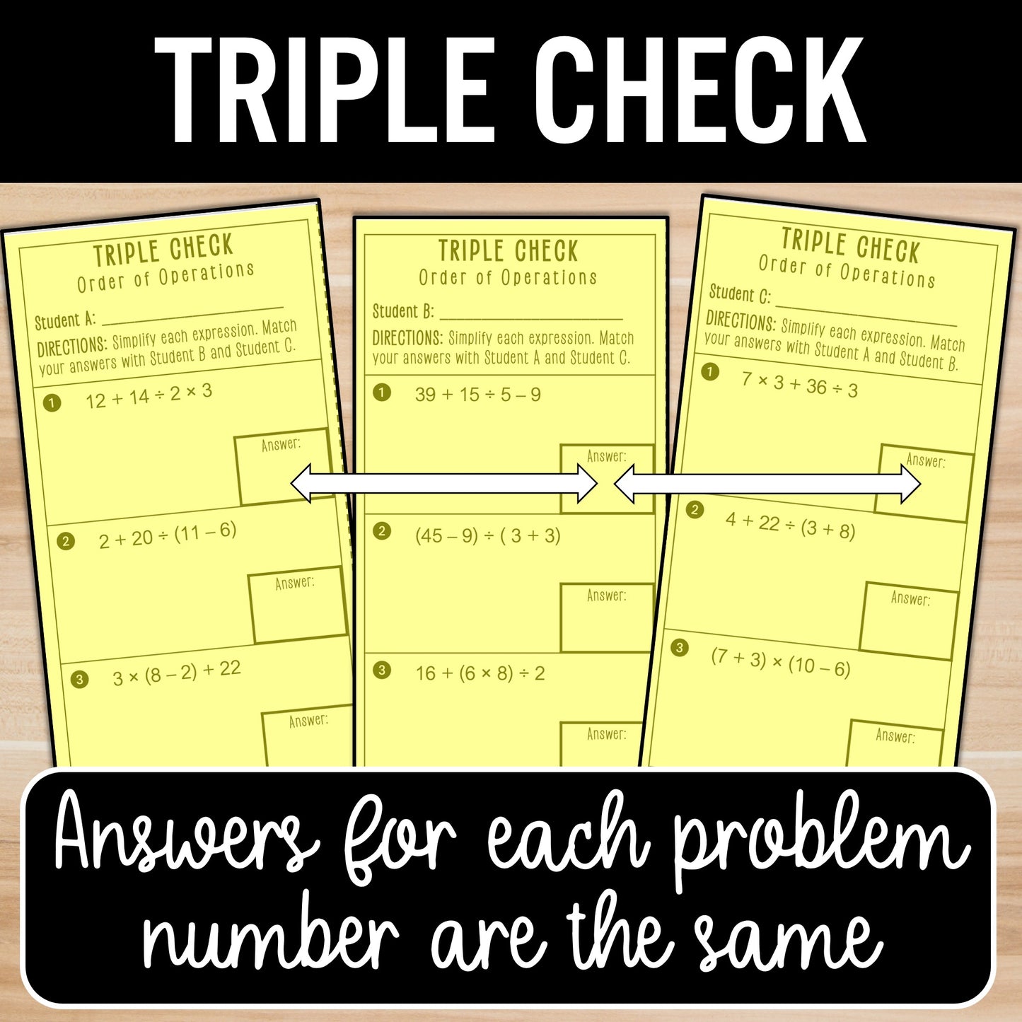 Order of Operations Worksheet | Add | Subtract | Multiply | Divide | No Exponent