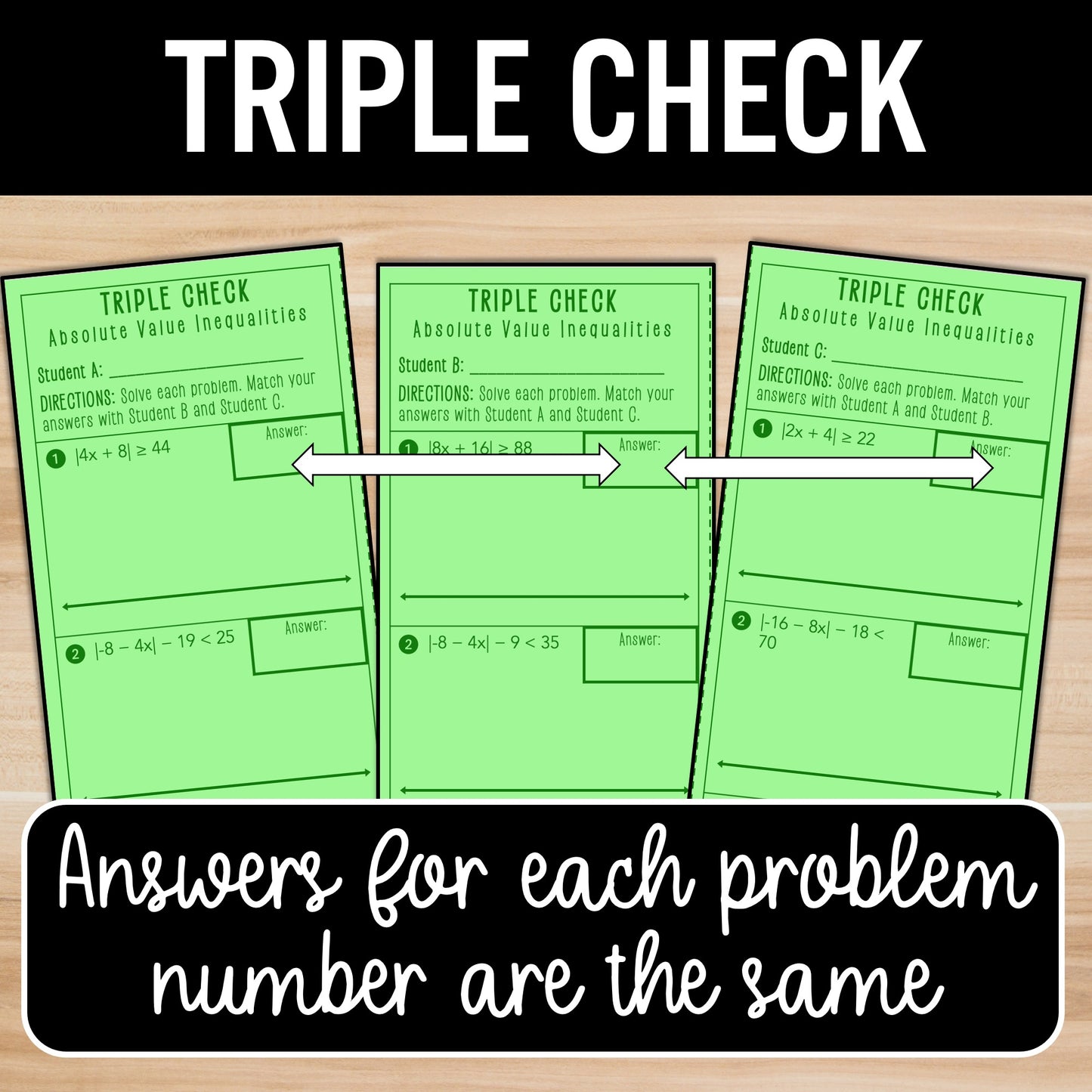 Solve Absolute Value Inequalities Review Practice Activity - Partner Worksheets