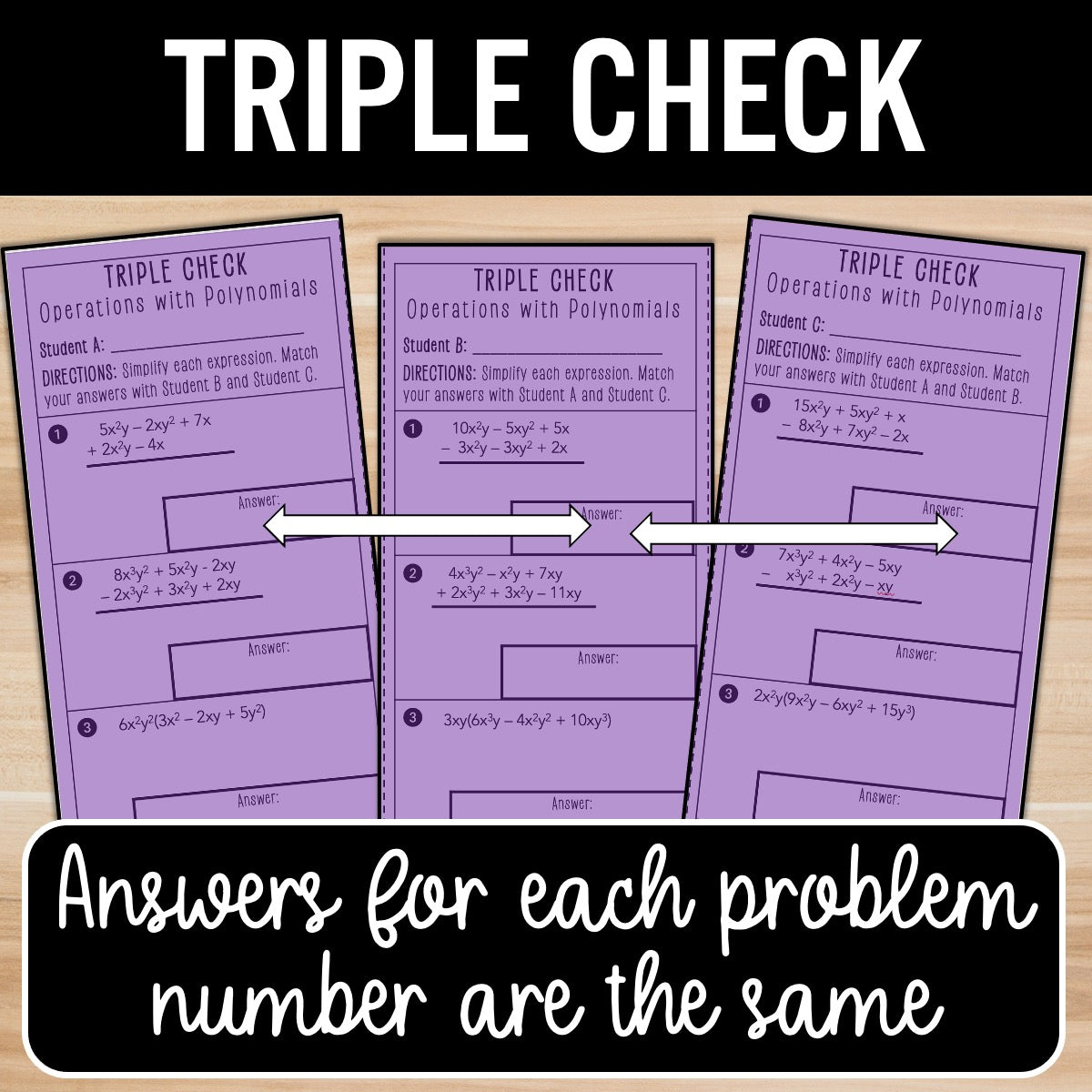 Operations with Polynomials Review Activity – Partner Practice Worksheets