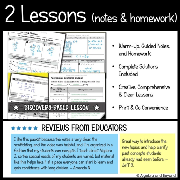 Dividing Polynomials Activities Mini-Bundle | Review Worksheets - Synthetic & Long Division