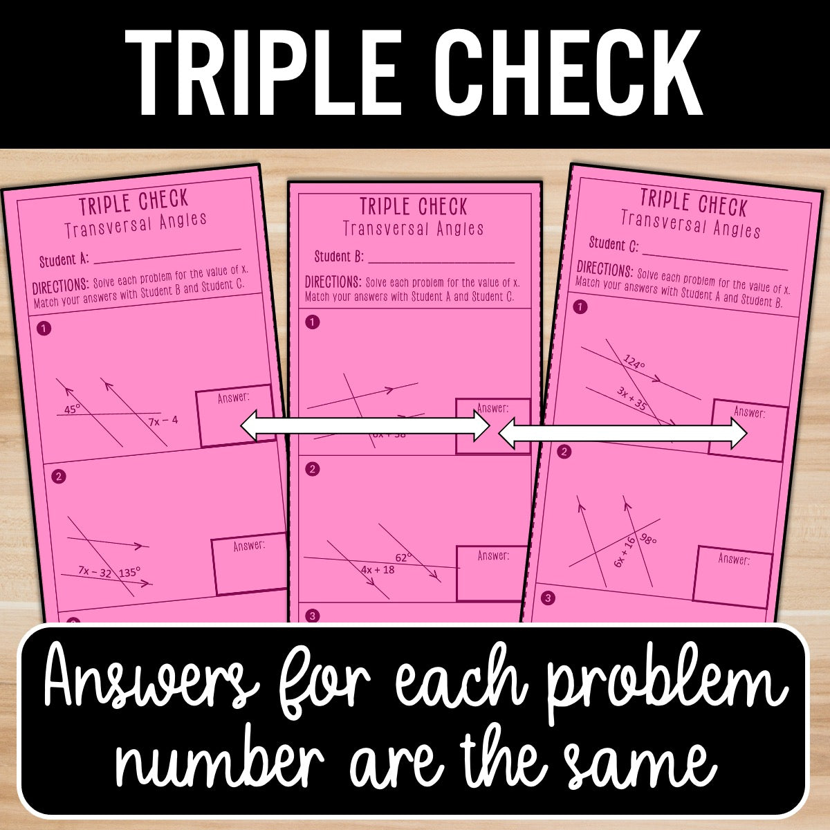 Parallel Lines Cut by a Transversal Activity – Self-Check Practice Worksheets