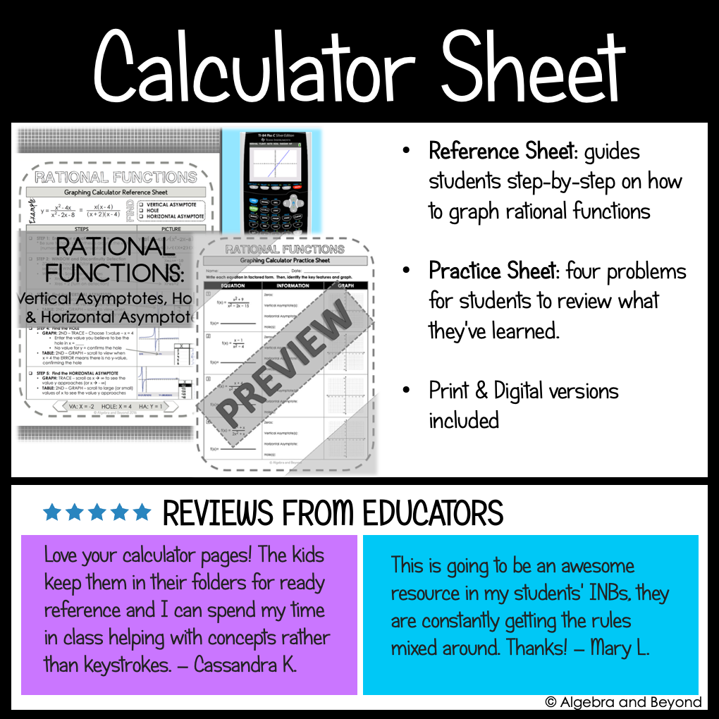 Rational Functions, Equations, and Graphs Activities | Review Worksheets