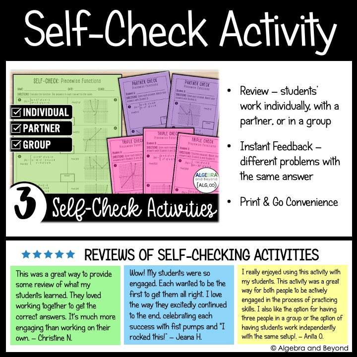 Piecewise Functions Activities Mini-Bundle | Review Worksheet Activities