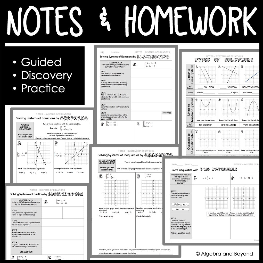 Systems of Equations & Inequalities Unit Bundle | Algebra 2 | Guided Notes | Homework