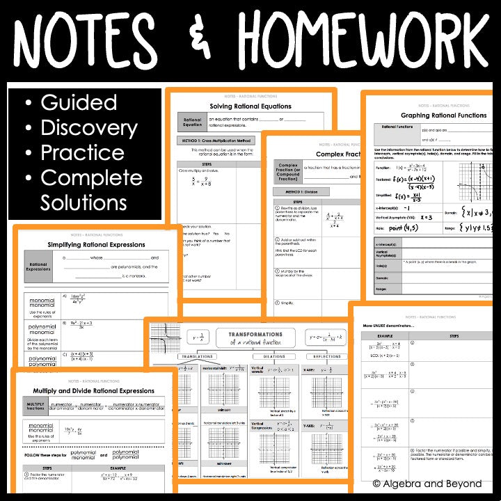 Rational Functions Unit Bundle | Algebra 2 | Guided Notes | Homework | Assessments