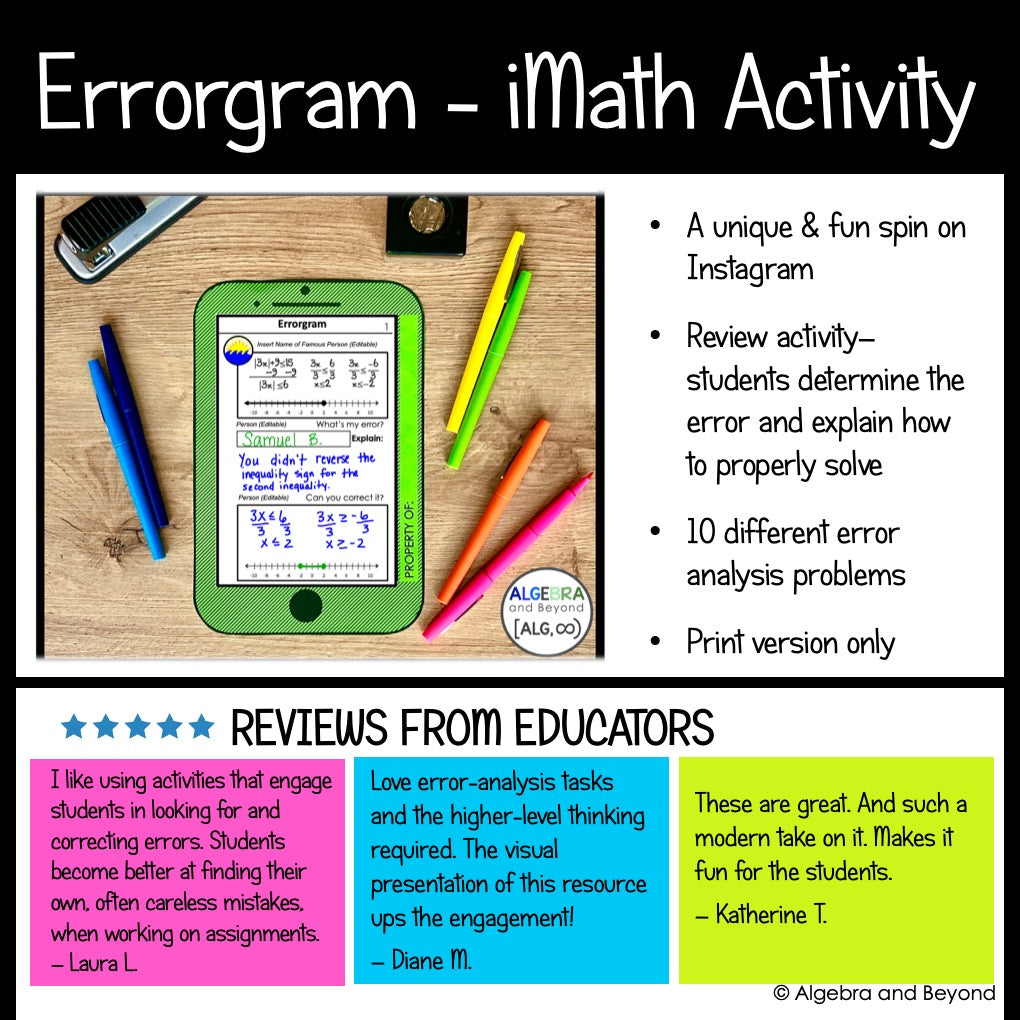 Absolute Value Inequalities Review Activities Mini-Bundle - Project, Game, Self-Check, Error Analysis