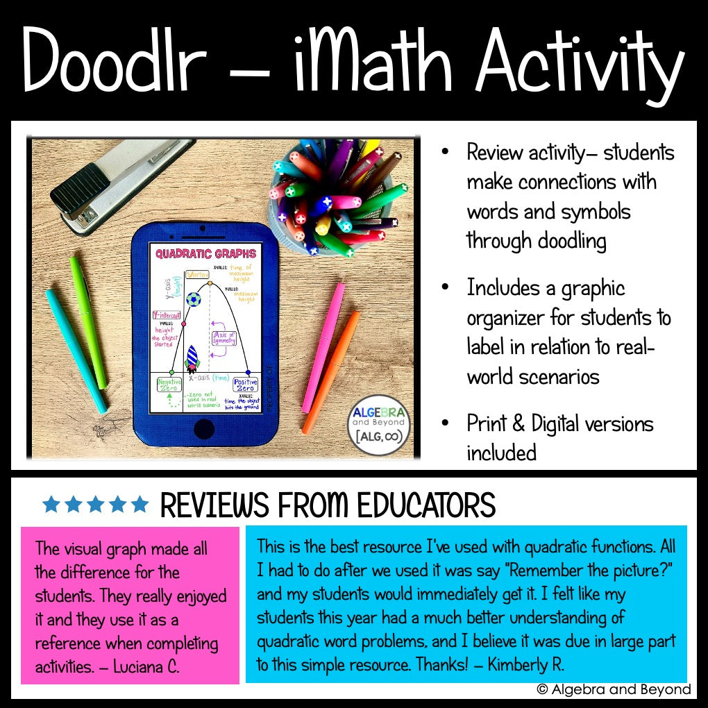 Quadratic Functions Review Activities Mini-Bundle : Graphing & Factoring