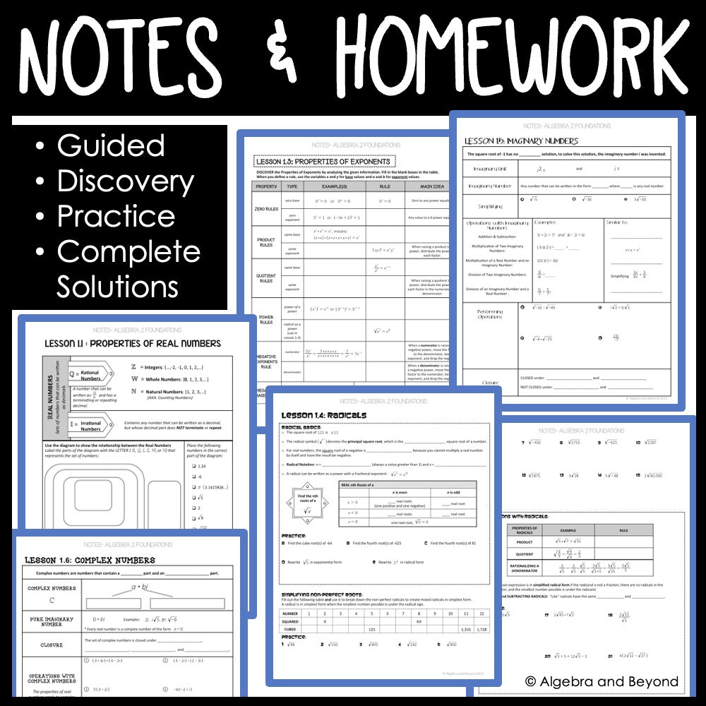 Algebra 2 Foundations Unit Bundle | Instructional Video | Guided Notes | Homework | Assessments