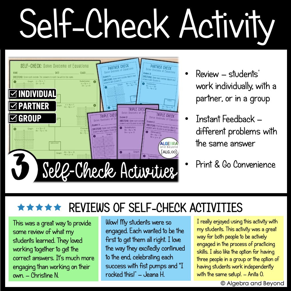 Solving Systems of Equations Review Activities Mini-Bundle | Graphing | Elimination | Substitution