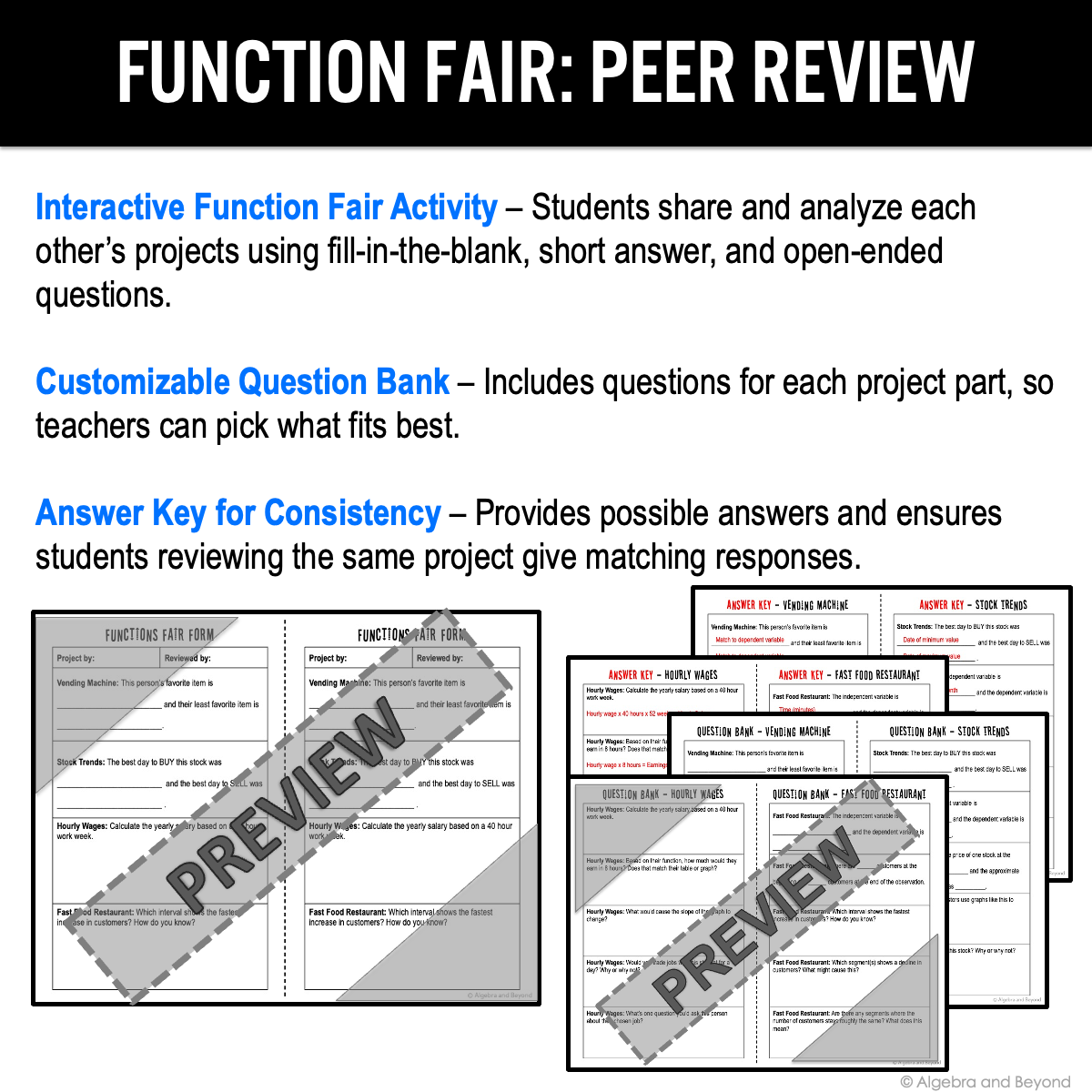 Functions Project | Fun Real World Functions PBL Activity | Algebra Graphing