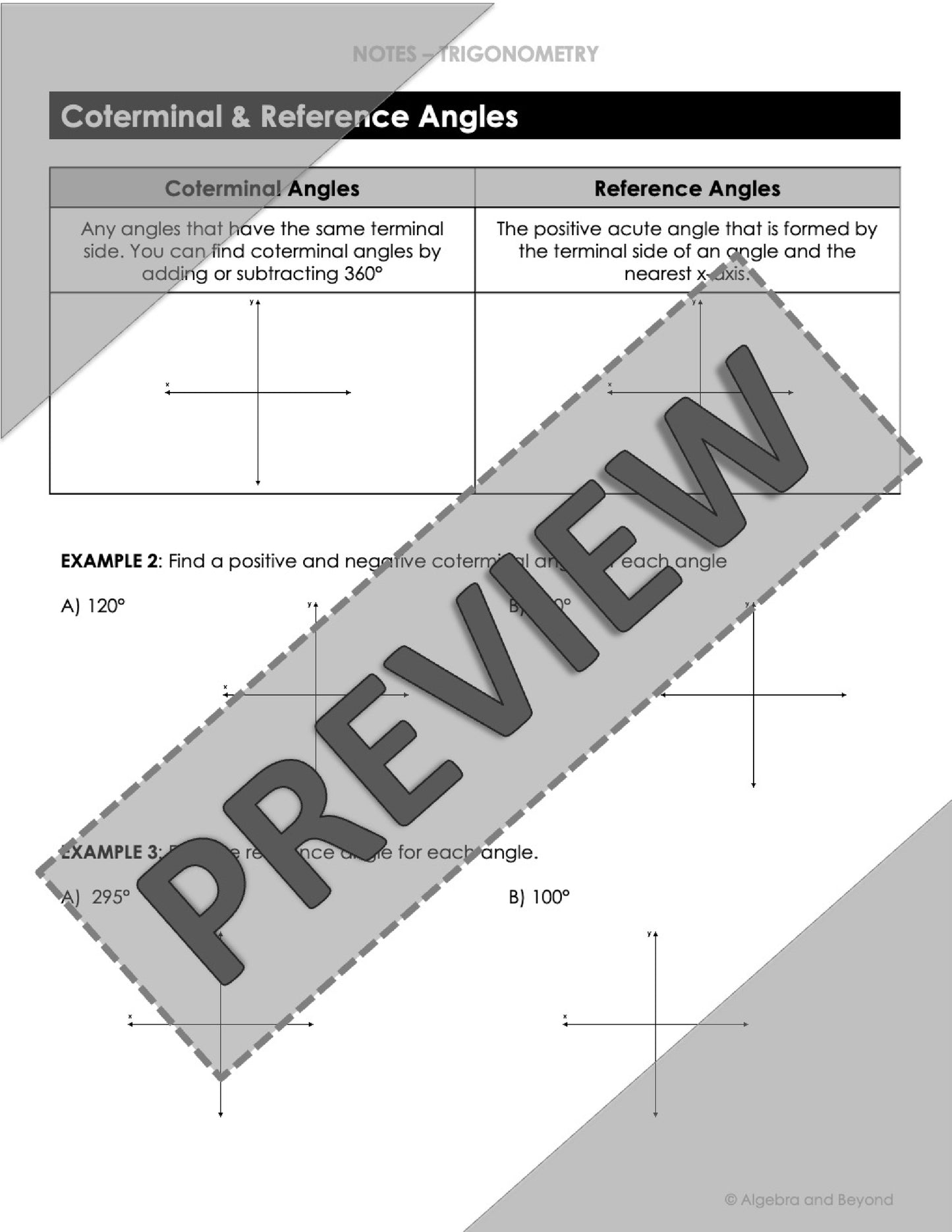 Angles of Rotation Lesson | Trigonometry | Algebra 2 | Video | Notes | Homework
