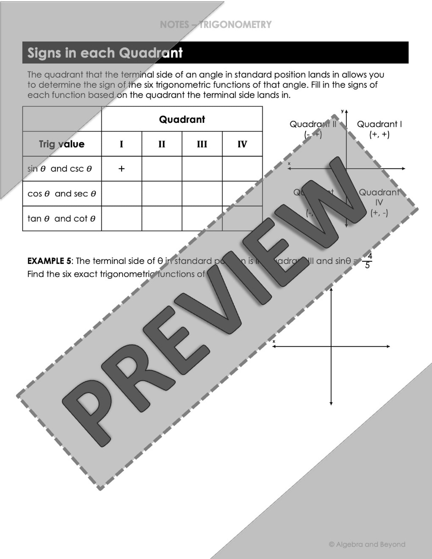 Angles of Rotation Lesson | Trigonometry | Algebra 2 | Video | Notes | Homework