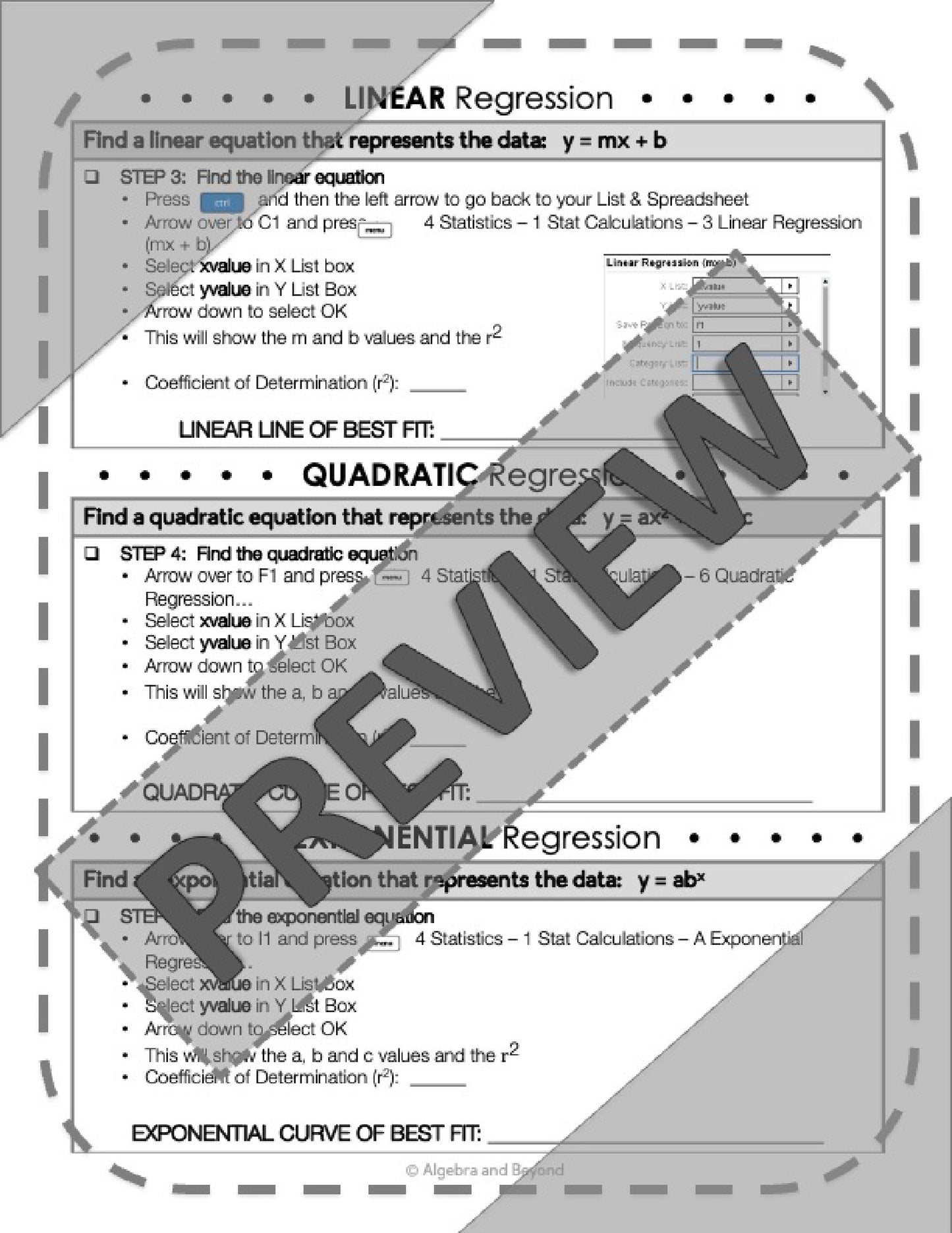 Linear, Quadratic, and Exponential and Coefficient of Determination | TI-Nspire