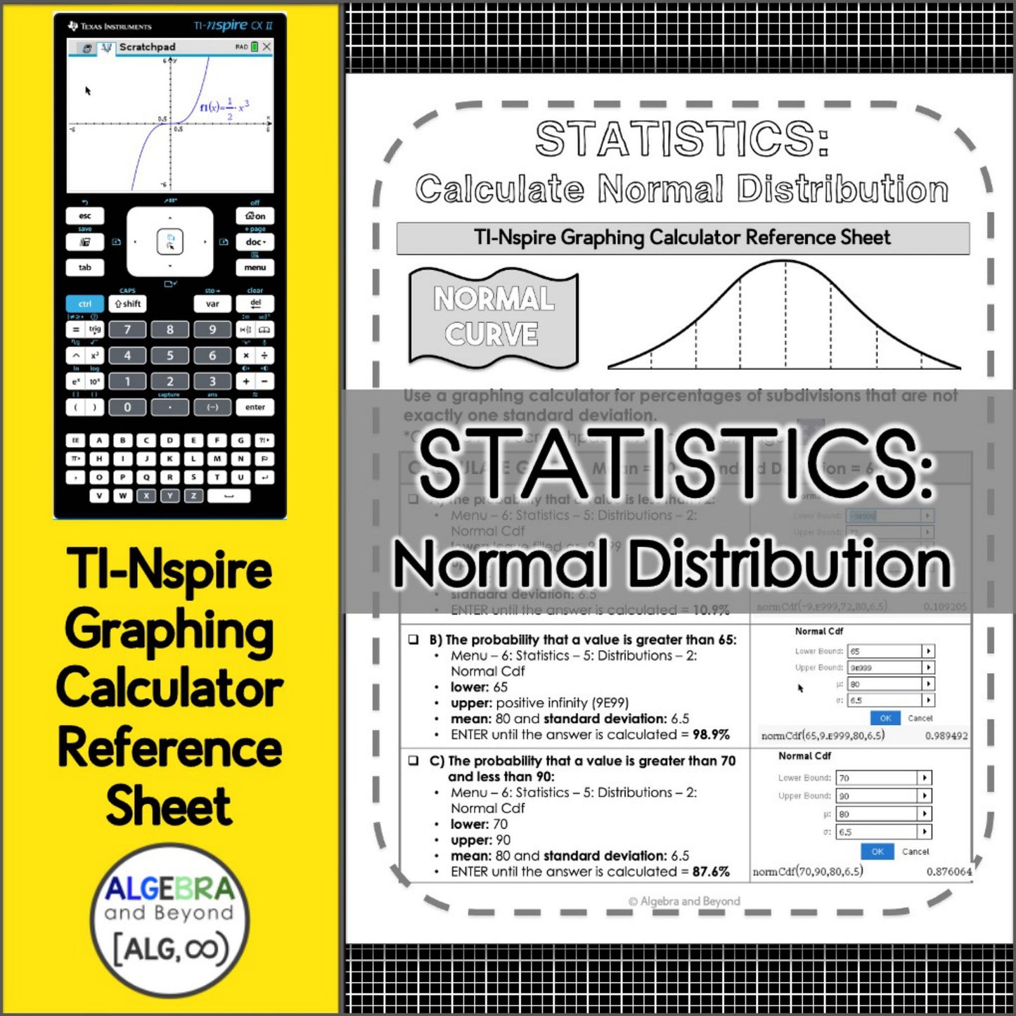Normal Distribution | Statistics | TI-Nspire Graphing Calculator Reference Sheet