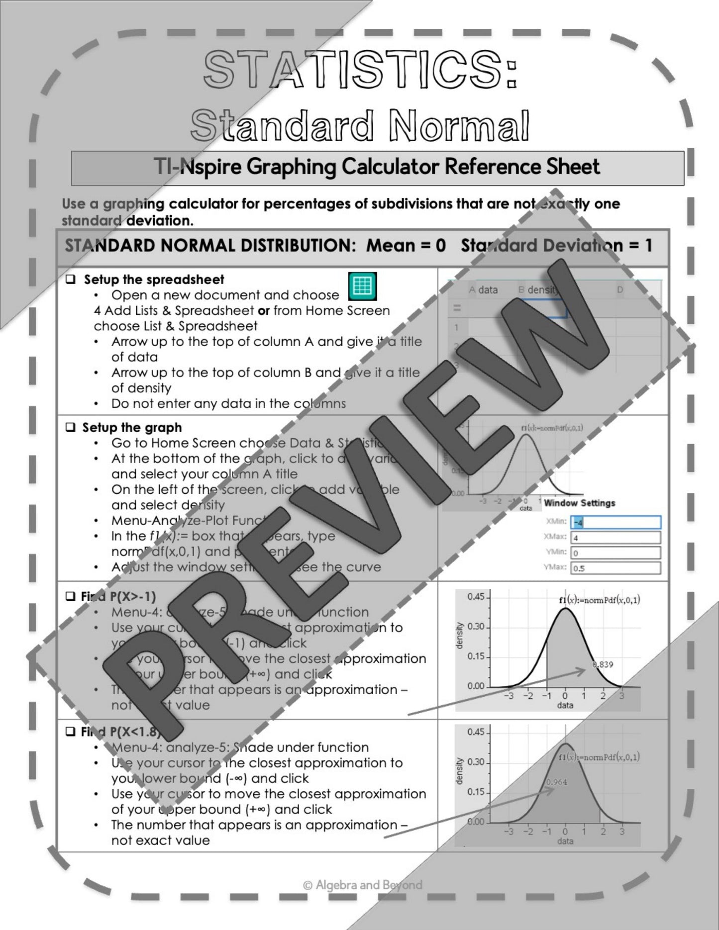 Normal Distribution | Statistics | TI-Nspire Graphing Calculator Reference Sheet
