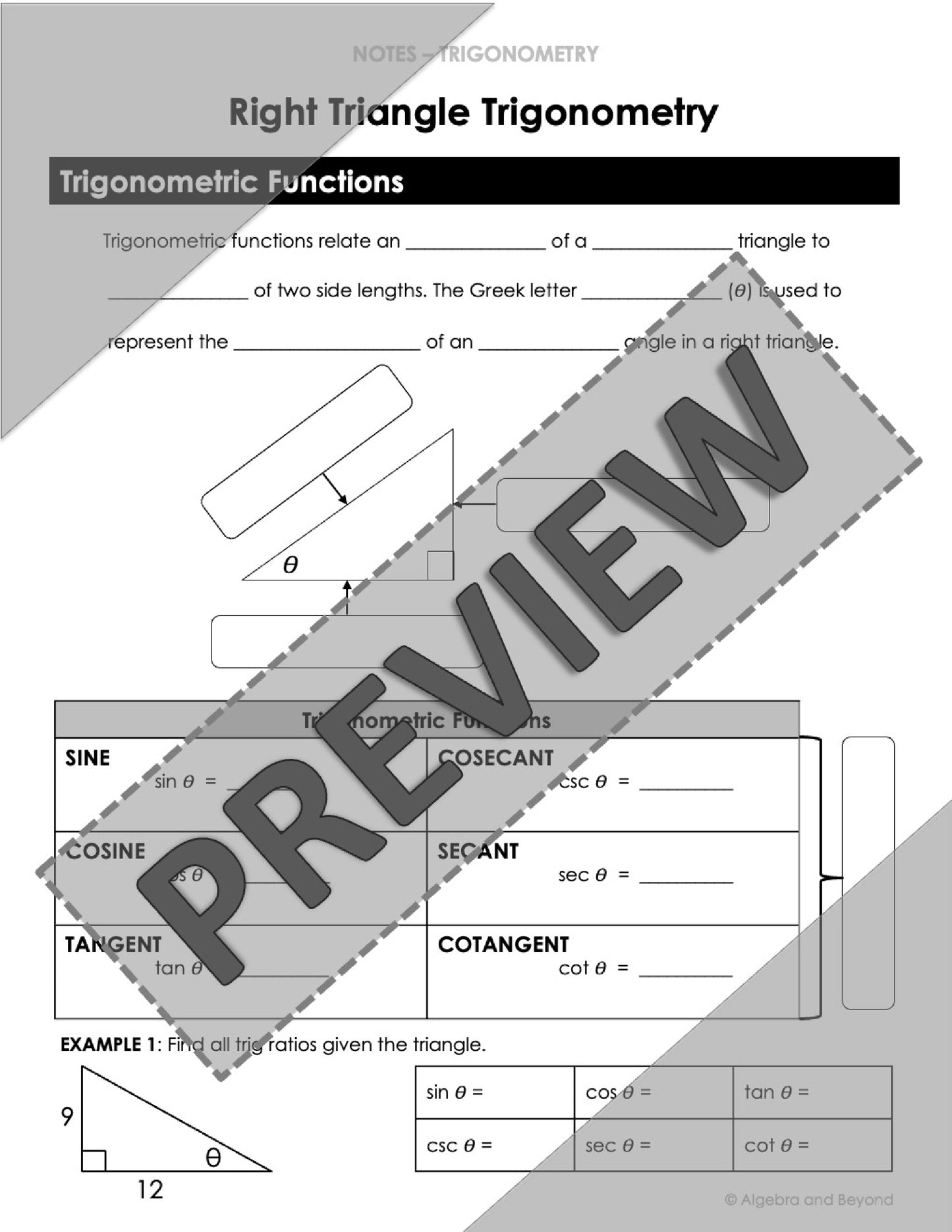 Right Triangle Trigonometry Lesson | Algebra 2 | Video | Notes | Homework