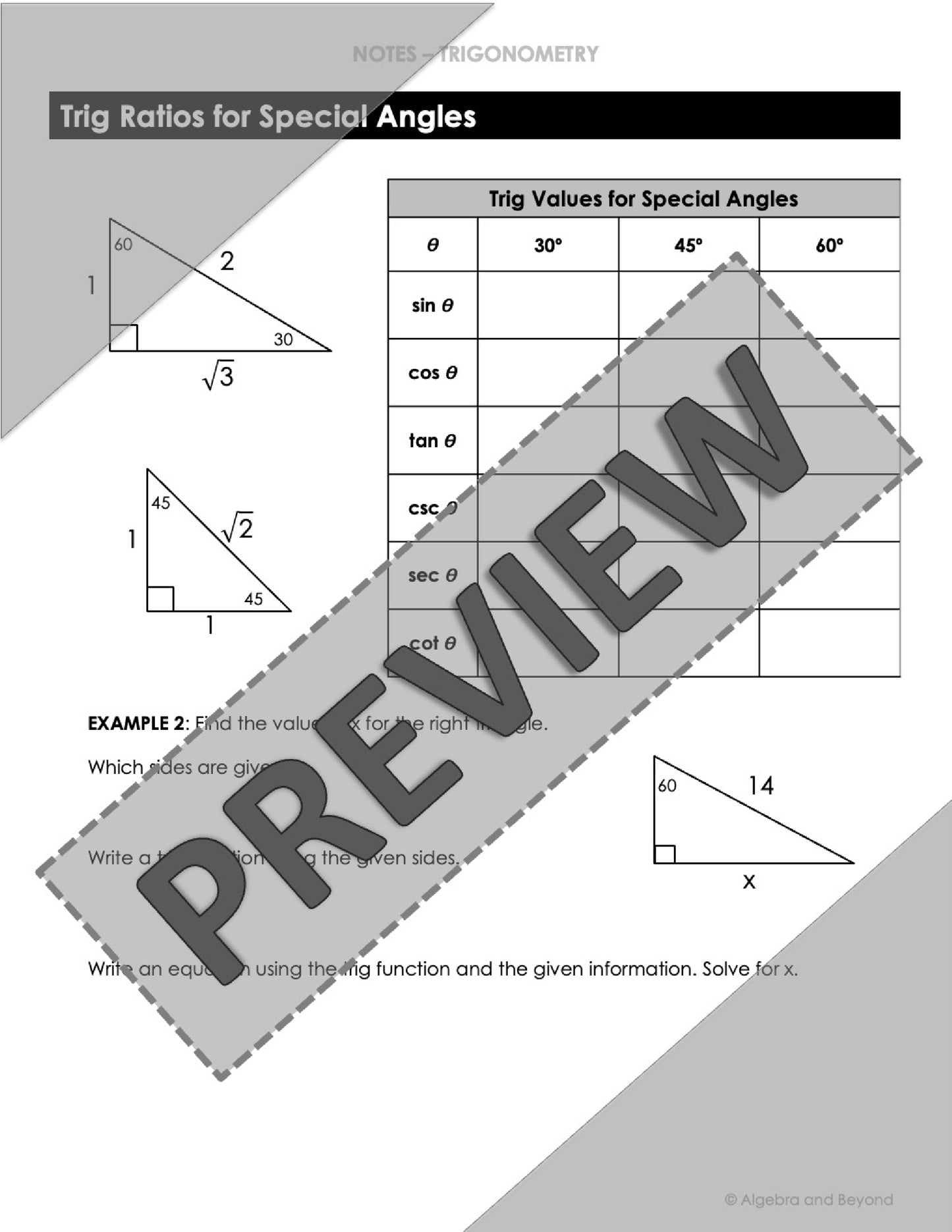 Right Triangle Trigonometry Lesson | Algebra 2 | Video | Notes | Homework