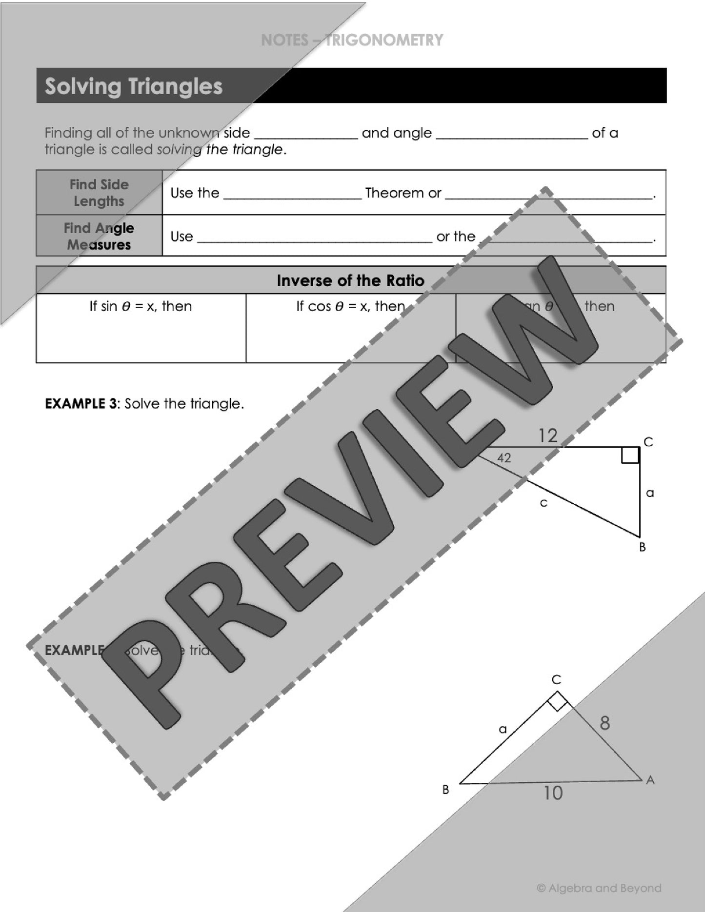 Right Triangle Trigonometry Lesson | Algebra 2 | Video | Notes | Homework