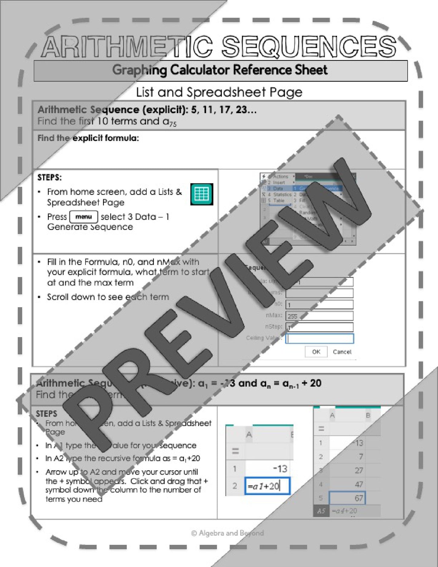 Sequences and Series | TI-Nspire Graphing Calculator Reference Sheet